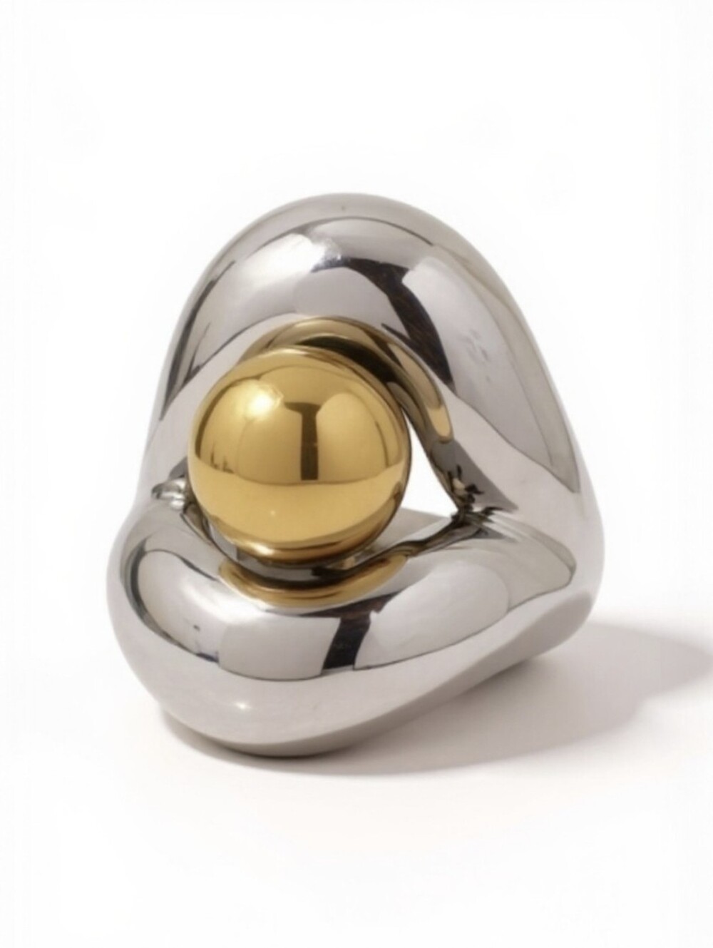316L Hollow Sphere Two Tone Ring ▪︎ Gold/Silver ▪︎ Sz 8